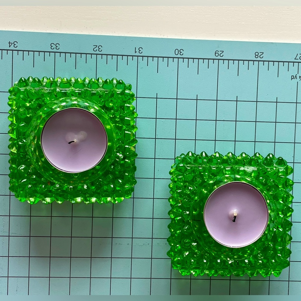 Vintage Green Candle Votive Set of Two